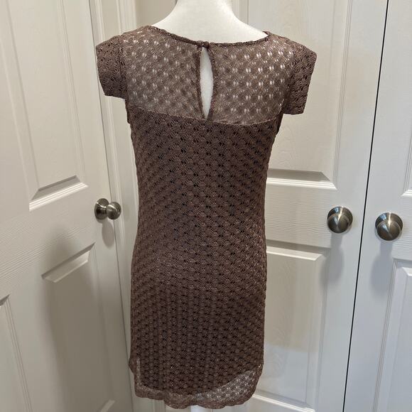 JAX BRONZE Brown Lace Exquisite Cocktail Metallic Thread Cap Sleeve Dress size 8 - Picture 4 of 10